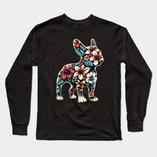French bulldog silhouette and colorful tropical flowers, French bulldog lovers, gift for French bulldog  lovers Long Sleeve T-Shirt